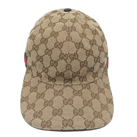 Gucci Men's Baseball Cap with Web Stripe, Size L, 200035, Beige GG Canvas