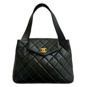 CHANEL Matelasse Coco Mark Leather Tote Bag/Semi-Shoulder Bag in Black -1024
