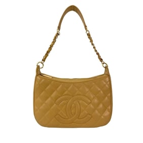 CHANEL Matelasse Coco Mark Caviar Skin Semi-One Shoulder Bag, Beige, 79718