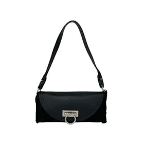 Salvatore Ferragamo Gancini logo hardware, suede, leather, and fur semi-shoulder bag 66703