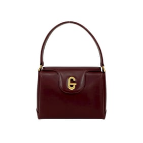 GUCCI Vintage G Logo Turnlock Leather Handbag, One-Shoulder, Bordeaux, 07093