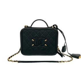 CHANEL CC Figurine Coco Mark Caviar Skin 2-Way Shoulder Bag/Handbag Black 35671