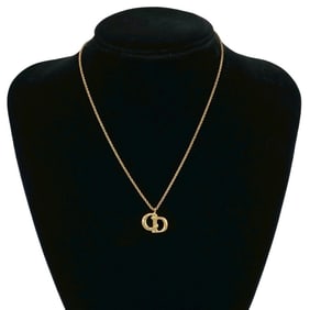 Christian Dior Vintage CD Logo Necklace Pendant Choker Gold 652-3