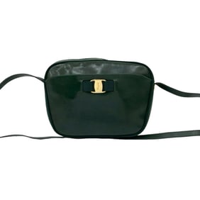 Salvatore Ferragamo Vara Ribbon Hardware Calf Leather Shoulder Bag/Pochette Green 11018