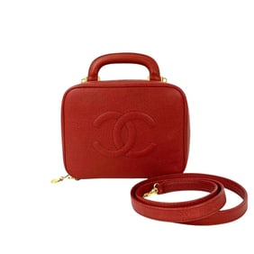 CHANEL Caviar Skin 2-Way Handbag/Shoulder Bag/Vanity Bag, Red, d12-8