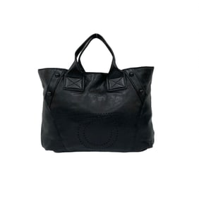 Salvatore Ferragamo Gancini logo perforated leather handbag in black, 82576