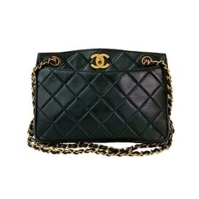 CHANEL Matelasse Coco Mark Lambskin Semi-Shoulder Bag Tote Black 48256
