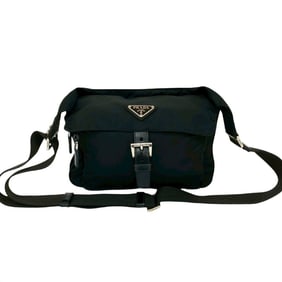 PRADA Prada triangle logo hardware Tessuto nylon and leather shoulder bag/pouch/sacoche in black