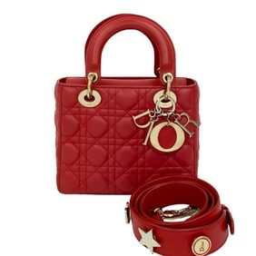 Christian Dior Lady My ABC Cannage Leather 2-Way Handbag/Shoulder Bag, Red, 14369
