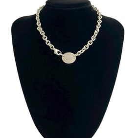 TIFFANY & Co. Tiffany Return to Round Tag Logo Sterling Silver Chain Necklace Choker Pendant 53132