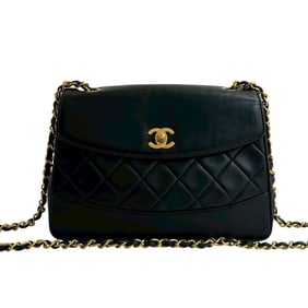 CHANEL Matelasse Coco Mark Lambskin Leather Chain Shoulder Bag, Black, 35002