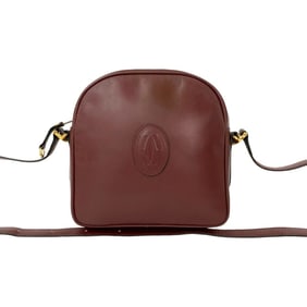 CARTIER Vintage Must Line Leather Shoulder Bag/Pochette/Sacoche in Bordeaux 78961