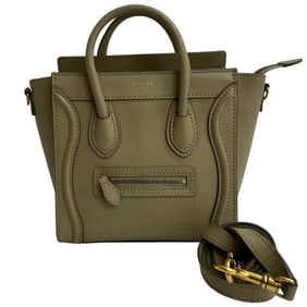 CELINE Luggage Nano Shopper Leather 2-Way Handbag, Mini Tote Bag, Shoulder Beige 16394