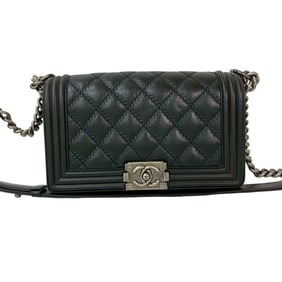 CHANEL Boy Chanel Coco Mark Leather Chain Shoulder Bag, Semi-Shoulder Black, 513-5