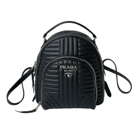 PRADA Diagram Backpack with Logo and Metal Hardware, Quilted Leather, Black, 029-4