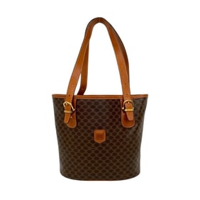 CELINE Vintage Macadam Blason with Triomphe Logo Leather Tote Bag, Brown, 79898