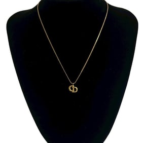 Christian Dior CD logo motif chain necklace pendant gold d74-1