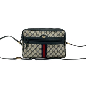 GUCCI Vintage GG Logo Hardware Leather Shoulder Bag/Pochette/Sacoche in Navy 34693