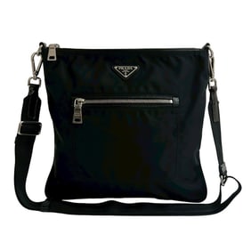 PRADA Prada triangle logo plate with hardware, Tessuto nylon and leather shoulder bag, sacoche,