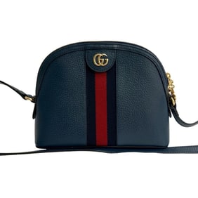 Unused, stored GUCCI Ophidia Sherry Line GG logo hardware leather shoulder bag/pouch in navy (88705)