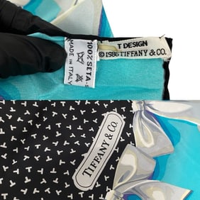 TIFFANY & Co. Tiffany Ribbon Dot Pattern Silk Scarf/Muffler Accessory Blue/Black 11344