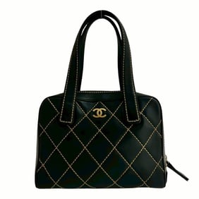 CHANEL Wild Stitch Leather Handbag Mini Tote Bag Black 755-9