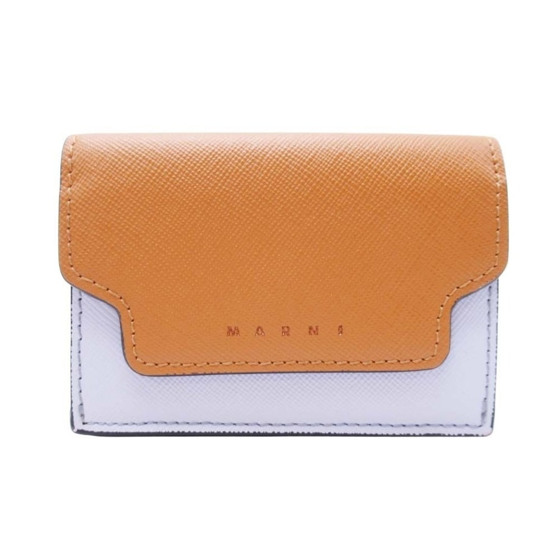 MARNI TRUNK Tri-fold Wallet, Compact Saffiano Leather, with Coin Purse, Camel, Lilac, Women's: --- Catalog ---Category: SizeSize (HxWxD): 7cm x 10cm x 3cm / 2.75'' x 3.93'' x 1.18''Category: DesignType: Wallet (tri-fold)Color: CamelGender: WomenCategory: GeneralBrand: Marni--- Item List ---Sect
