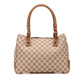Gucci GG Canvas Bamboo Tote Bag 112526 Beige Brown Leather Women's GUCCI