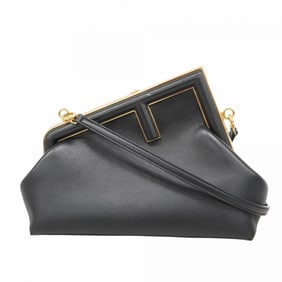 Fendi Zucca First Leather Shoulder Bag, Black, Women's