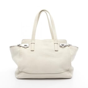 Salvatore Ferragamo Gancini Tote Bag, Leather, Women's, White, Size 21, D555