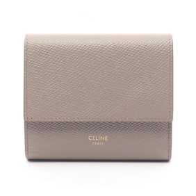 Celine Small Trifold Wallet, Leather, Women's, Beige, 10B573