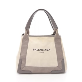 Balenciaga Navy Cabas S Tote Bag, Canvas and Leather, Women's, Ivory/Gray, 339933