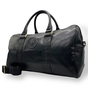 GIANNI VERSACE Gianni Versace Boston Bag, 2-Way Shoulder Black Leather Sunburst Greca, Men's and