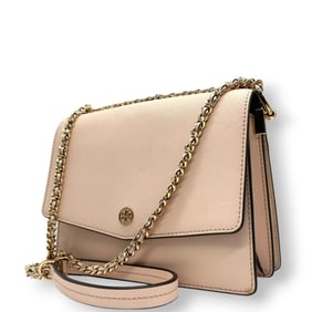 Tory Burch Women's Chain Shoulder Bag in Pink and Black Two-Tone Leather with Wallet Flap, Gold Logo