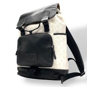 COACH Coach Truck Backpack, Colorblock Signature Leather, White/Black, Two-Tone Design with Silver