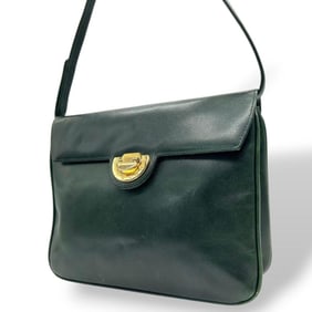 GIVENCHY Shoulder Bag, Green, Flap, Logo, Crossbody, Gold Hardware, Logo Plate, E5