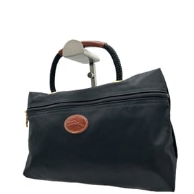 Longchamp Nylon and Leather Handbag Tote Bag Black Brown S71