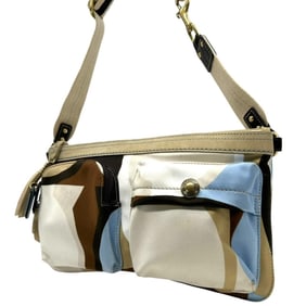 Coach shoulder bag, nylon and leather combination, multicolor, with pocket, E9