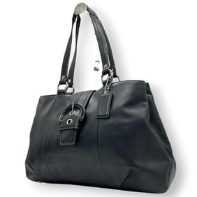Coach Tote Bag F18751 Leather Black One-Shoulder Women's Handbag S67