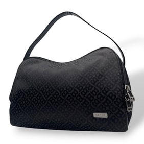 BALLY handbag, black canvas and leather tote bag with logo plate silver hardware, 2321-99 u17,