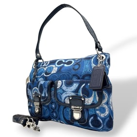 Coach handbag/shoulder bag, signature art pattern, double pocket, blue, Y2K 00s, S90