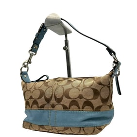 Coach Accessory Pouch Handbag Signature Jacquard Combination Beige Light Blue Canvas S92