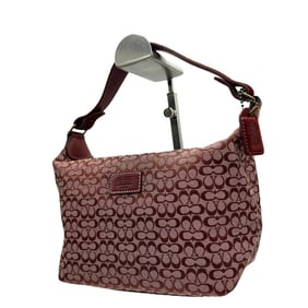 Coach Mini Signature Jacquard Red Canvas Handbag S92 with Accessory Pouch and Shoulder Bag