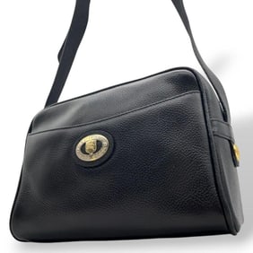 BURBERRY shoulder bag in black leather with a logo plate and gold hardware. Burberry's s9.