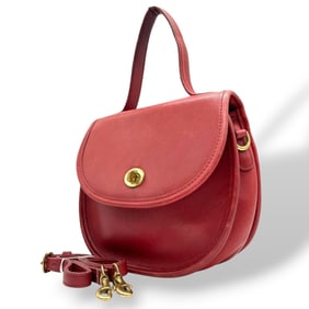 COACH Turnlock Leather Shoulder Bag, 2-Way Handbag, Red, S90, Vintage Coach Glove-Tanned