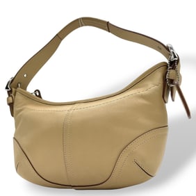 Coach Leather Hobo Bag, One-Shoulder, Beige, Women's, U2, Y2K, 00s