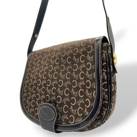 CELINE Shoulder Bag, Brown, C Macadam, All-Over Print, Flap, Horse-Drawn Hardware, Sulky Leather,