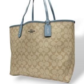 Coach T2 Signature Tote Bag, Beige, One-Shoulder, Reversible, Can be Carried Over the Shoulder or