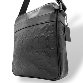 COACH Shoulder Bag F11741 NIBLK Signature Black Leather with Silver Hardware and Charles Embossed
