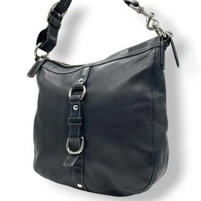 Coach F14018 Leather Hobo Bag, Black, Crossbody, Silver Hardware, Stitching, Size 63